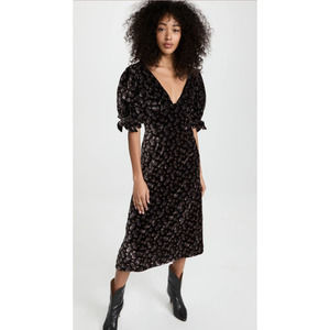 SEA Women's Black Floral Valerie‎ Velvet Back Tie Midi Dress Size 6